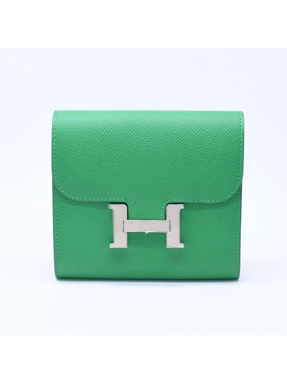 Hermes Bifold Wallet Silver Veau Epsom Green